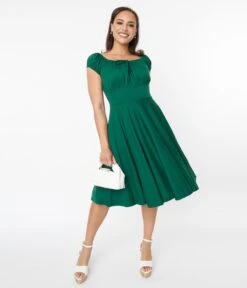 Voodoo Vixen Emerald Green Puff Sleeve Swing Dress -New Dress Store voodoo vixen emerald green puff sleeve swing dress 676679