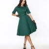 Voodoo Vixen Green Gingham Belted Swing Dress
