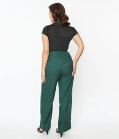 Voodoo Vixen Green Plaid High Waist Trousers -New Dress Store voodoo vixen green plaid high waist trousers 201471