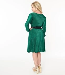 Voodoo Vixen Green Pleated Satin Swing Dress -New Dress Store voodoo vixen green pleated satin swing dress 107801