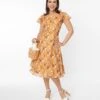 Voodoo Vixen Mustard & White Floral Swing Dress