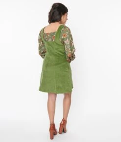 Voodoo Vixen Olive Green Corduroy Pinafore Shift Dress -New Dress Store voodoo vixen olive green corduroy pinafore shift dress 859824