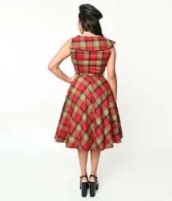 Voodoo Vixen Red & Green Plaid Belted Swing Dress 5 Voodoo Vixen Red & Green Plaid Belted Swing Dress -New Dress Store voodoo vixen red green plaid belted swing dress 280148