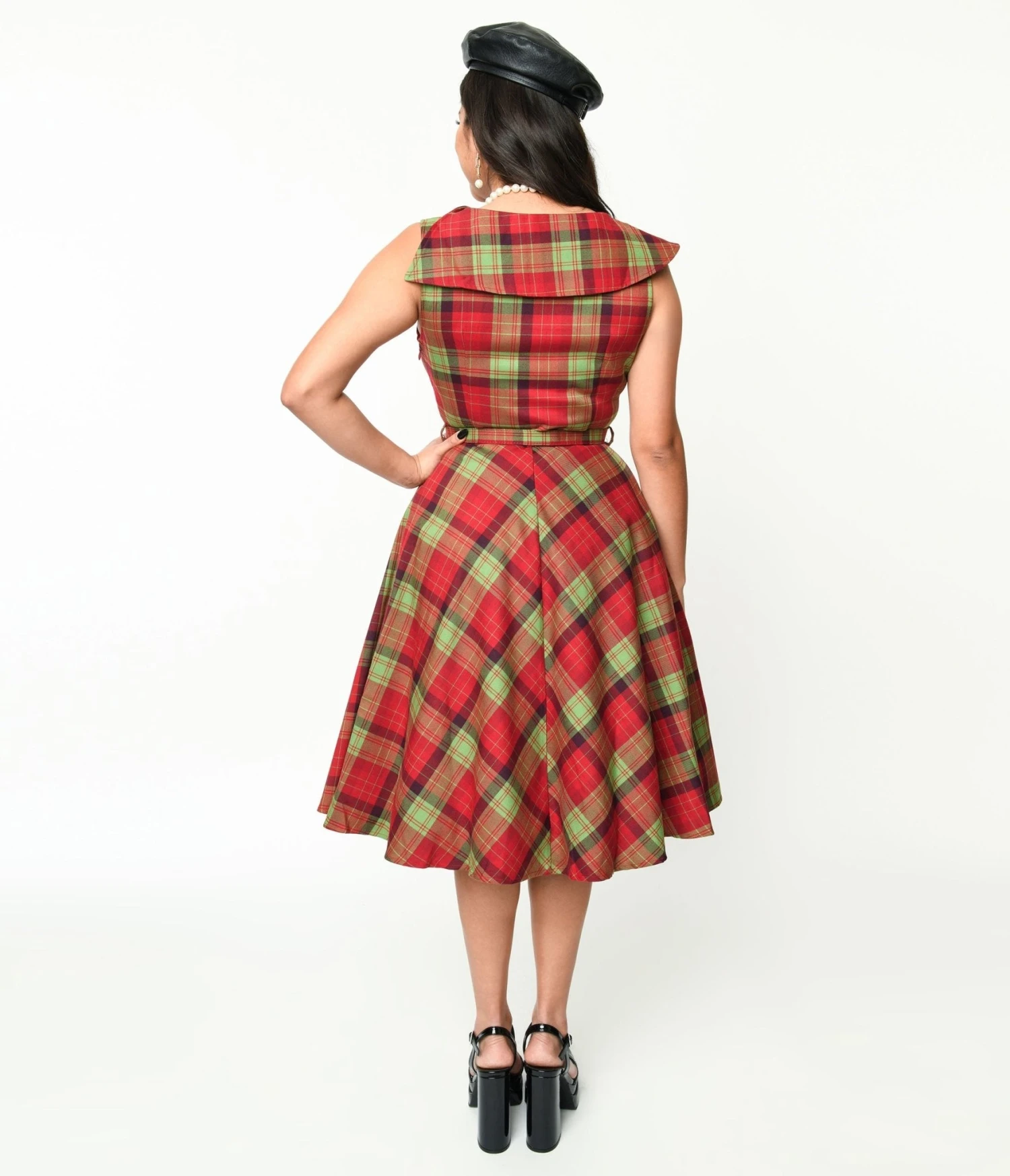 Voodoo Vixen Red & Green Plaid Belted Swing Dress 3 Voodoo Vixen Red & Green Plaid Belted Swing Dress - Image 3