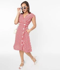 Voodoo Vixen Red & White Striped Flare Dress -New Dress Store voodoo vixen red white striped flare dress 233011