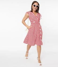 Voodoo Vixen Red & White Striped Flare Dress -New Dress Store voodoo vixen red white striped flare dress 739180