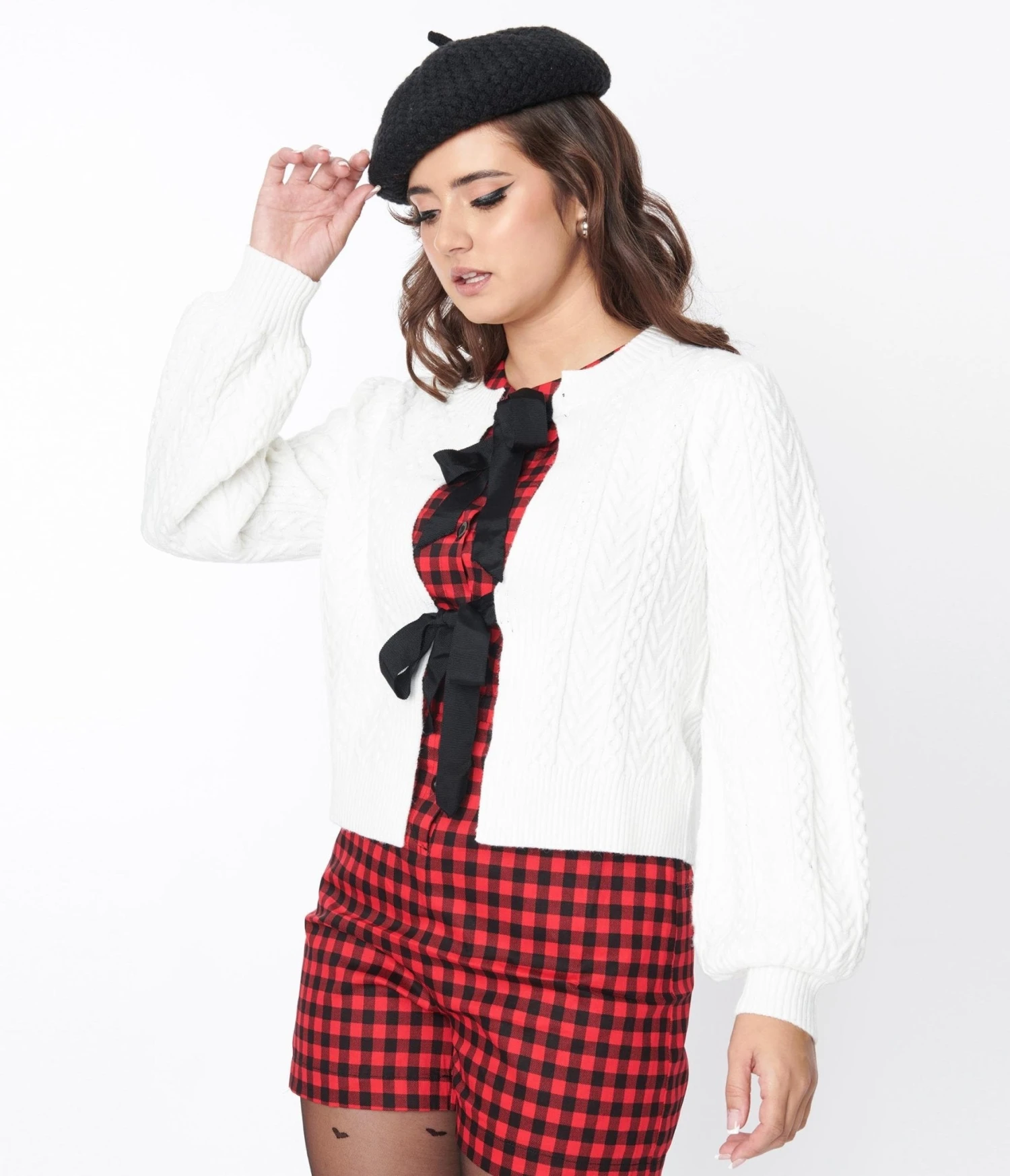 White & Black Bow Tie Cardigan 2 White & Black Bow Tie Cardigan - Image 2