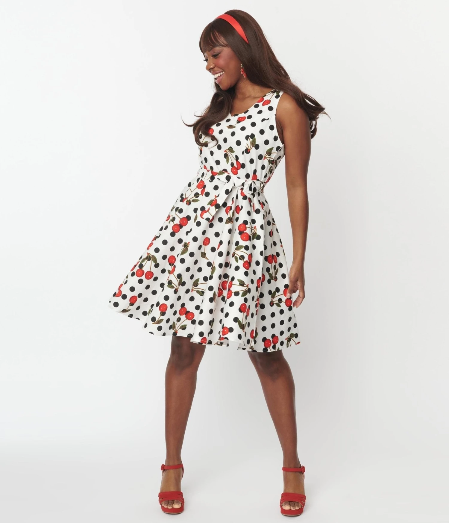 White & Black Polka Dot Cherries Swing Dress 4 White & Black Polka Dot Cherries Swing Dress - Image 4