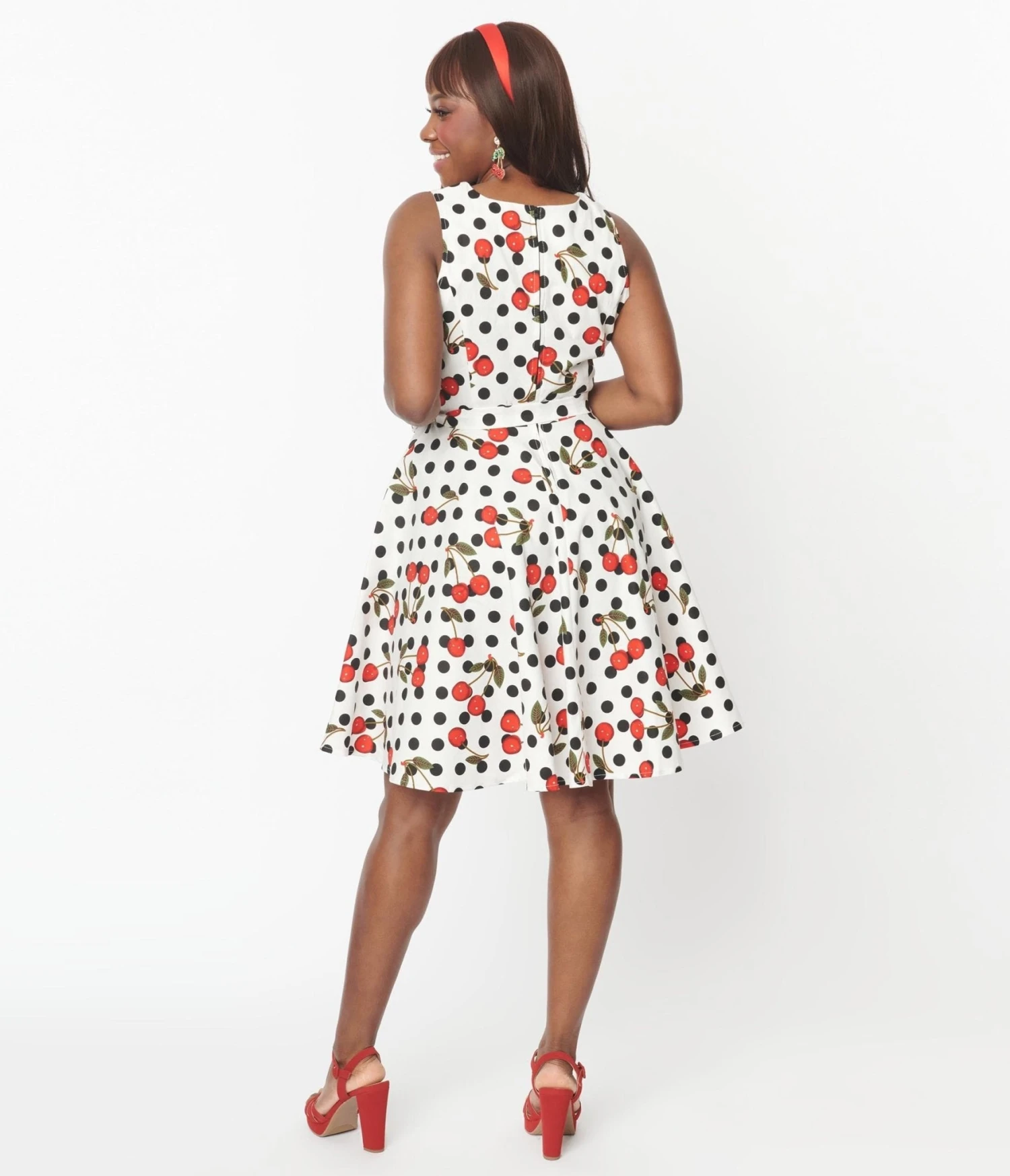 White & Black Polka Dot Cherries Swing Dress 3 White & Black Polka Dot Cherries Swing Dress - Image 3