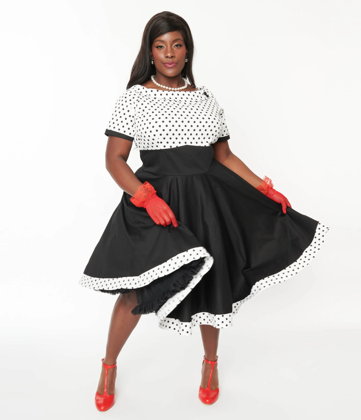 White & Black Polka Dot Retro Swing Dress 2 White & Black Polka Dot Retro Swing Dress - Image 2