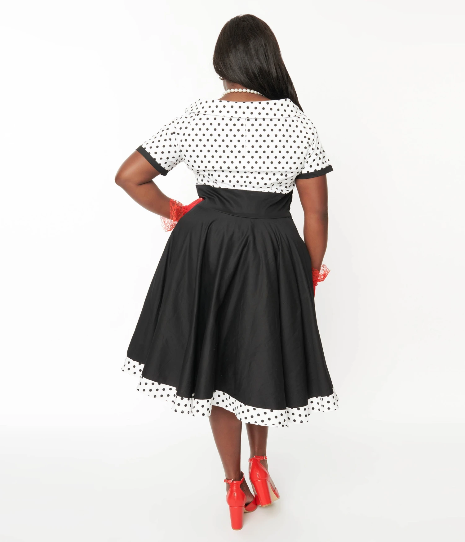 White & Black Polka Dot Retro Swing Dress 3 White & Black Polka Dot Retro Swing Dress - Image 3