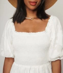 White Burnout Floral Smocked Midi Dress -New Dress Store white burnout floral smocked midi dress 264495