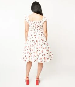 White & Cherry Print Off The Shoulder Swing Dress 5 White & Cherry Print Off The Shoulder Swing Dress -New Dress Store white cherry print off the shoulder swing dress 130264