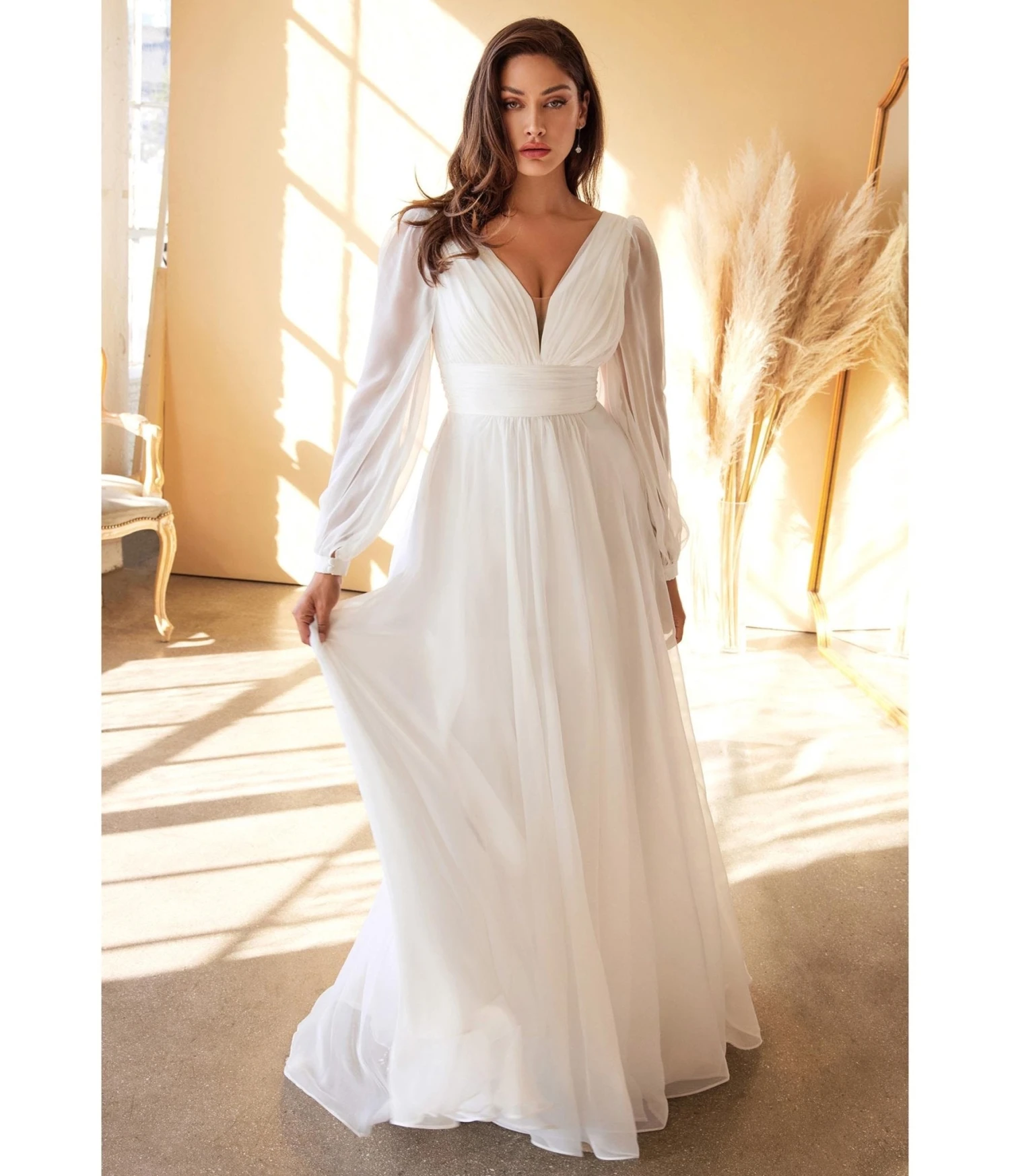 Cinderella Divine White Chiffon Sleeve Goddess Bridal Gown 1 Cinderella Divine White Chiffon Sleeve Goddess Bridal Gown
