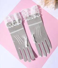 White Fishnet & Lace Trim Gloves -New Dress Store white fishnet lace trim gloves 544970