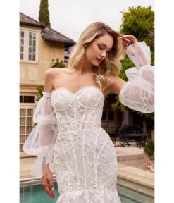 Cinderella Divine White Floral Organza Bridal Mermaid Gown 7 Cinderella Divine White Floral Organza Bridal Mermaid Gown -New Dress Store white floral organza bridal mermaid gown 780328