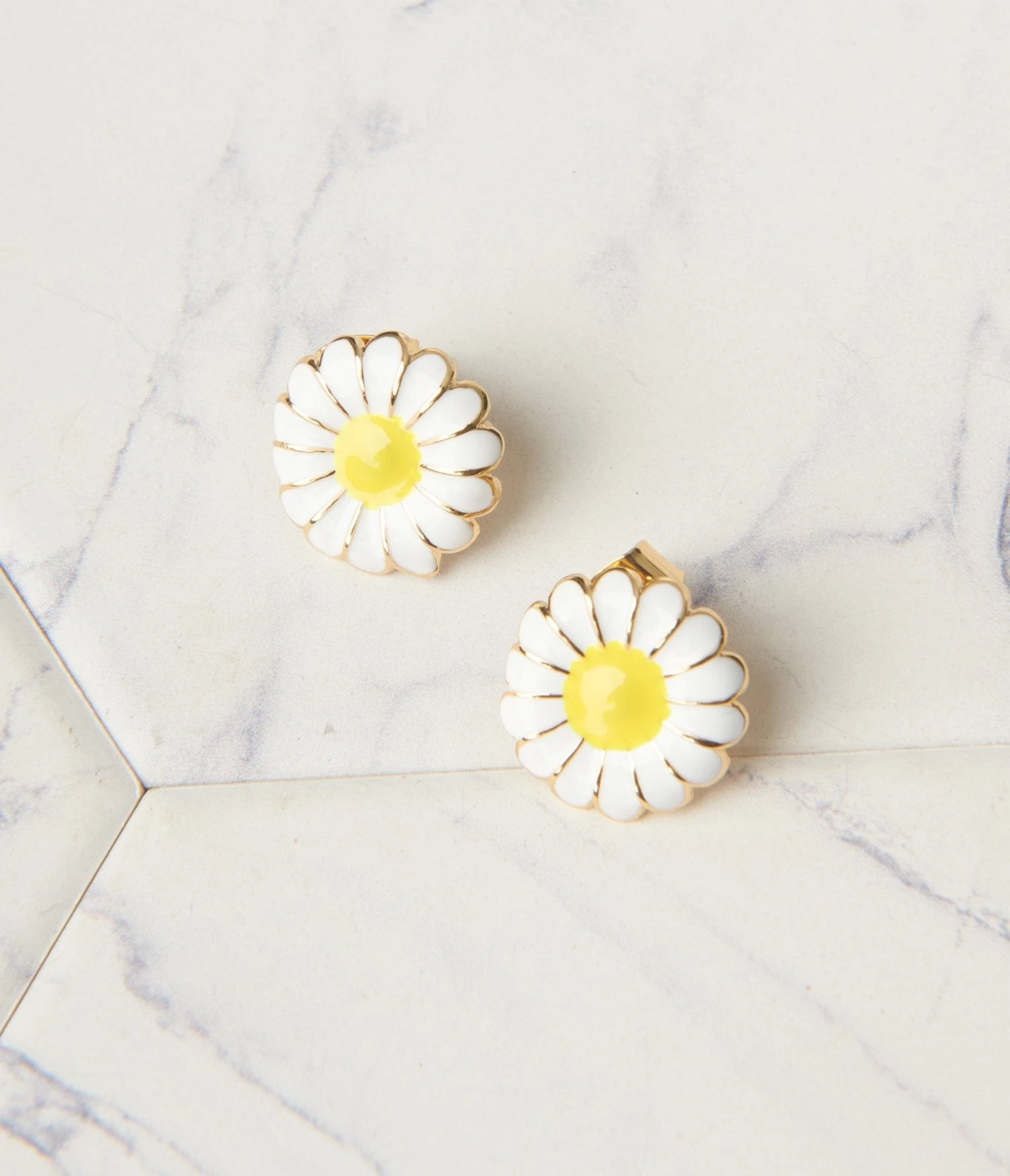 White & Gold Daisy Stud Earrings 2 White & Gold Daisy Stud Earrings - Image 2