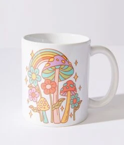 White Groovy Mushroom Garden Mug