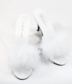 PLEASER White Marabou Feather Peep Toe Slipper Heel -New Dress Store white marabou feather peep toe slipper heel 766415