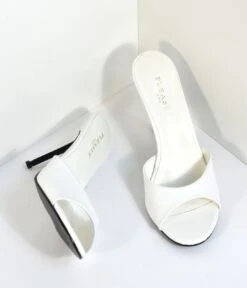 PLEASER White Matte Leatherette Peep Toe Slip On Heels -New Dress Store white matte leatherette peep toe slip on heels 371279