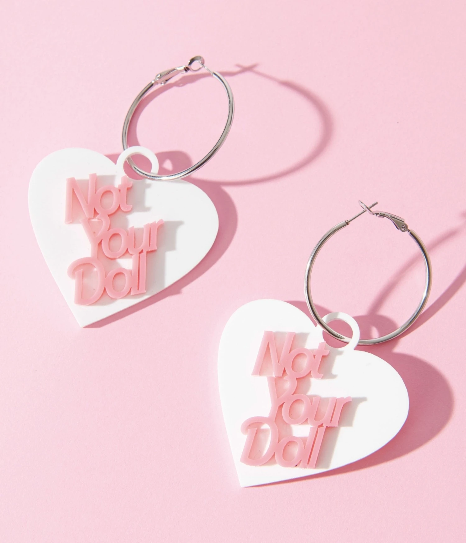 White Not Your Doll Heart Hoop Earrings 1 White Not Your Doll Heart Hoop Earrings