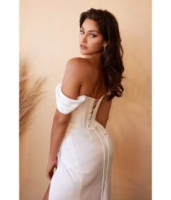 Cinderella Divine White Off The Shoulder Corset Satin Bridal Gown -New Dress Store white off the shoulder corset satin bridal gown 953595