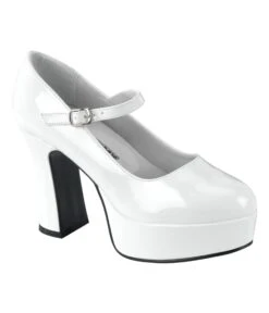 PLEASER White Patent Heel Mary Jane Pumps