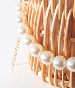 White Pearl & Rattan Basket Handbag -New Dress Store white pearl rattan basket handbag 234786