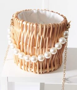 White Pearl & Rattan Basket Handbag -New Dress Store white pearl rattan basket handbag 785807