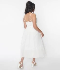 White Polka Dot Tulle Midi Dress -New Dress Store white polka dot tulle midi dress 409007