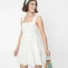 White Ruffle Trim Tiered Mini Dress