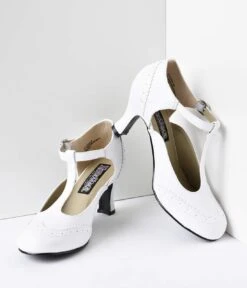 PLEASER White T-Strap Mary Jane Kitten Heels -New Dress Store white t strap mary jane kitten heels 812187