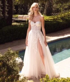 Cinderella Divine White Tulle & Floral Lace Strapless Bridal Gown