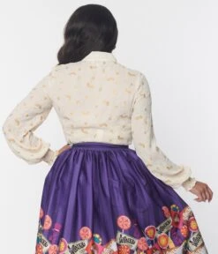 Willy Wonka X Unique Vintage Cream & Gold Neck Tie Blouse Glitter Wonka Print -New Dress Store willy wonka x unique vintage cream gold neck tie blouse glitter wonka print 752088