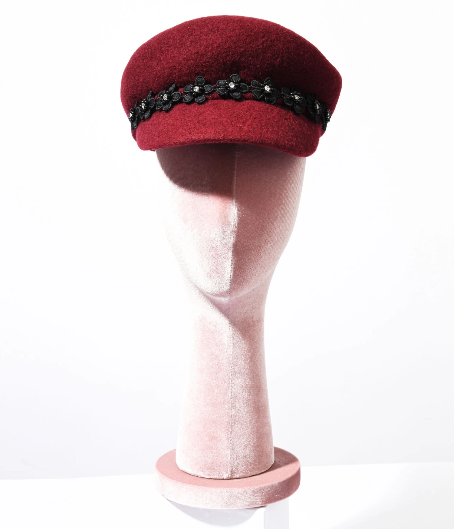 Wine Wool & Black Daisy Cap 3 Wine Wool & Black Daisy Cap - Image 3