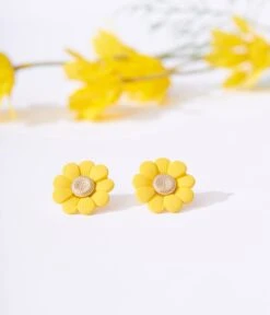 Yellow & Gold Daisy Stud Earrings