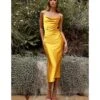 Cinderella Divine Yellow Satin Slip Homecoming Midi Dress